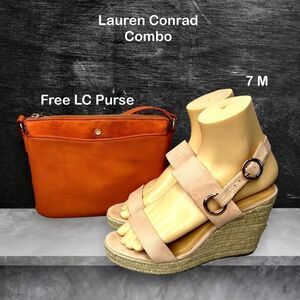 Lauren Conrad Light Pink Fabric Platform Wedge Espadrille & purse Womens Size 7M